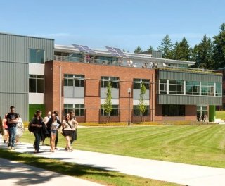 Photo of Cebula Hall with students