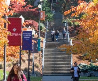 Photo of students walking on campus