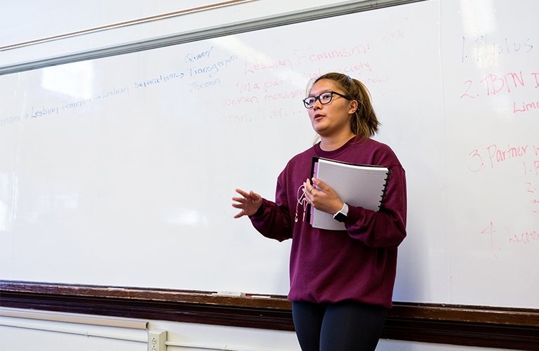 Photo of a student presenting