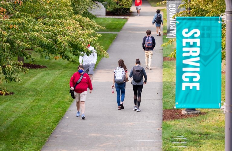 Photo of students walking on campus