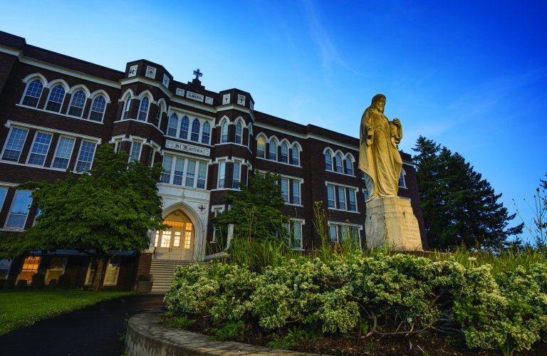 Old Main and Sacred Heart of Jesus nighttime