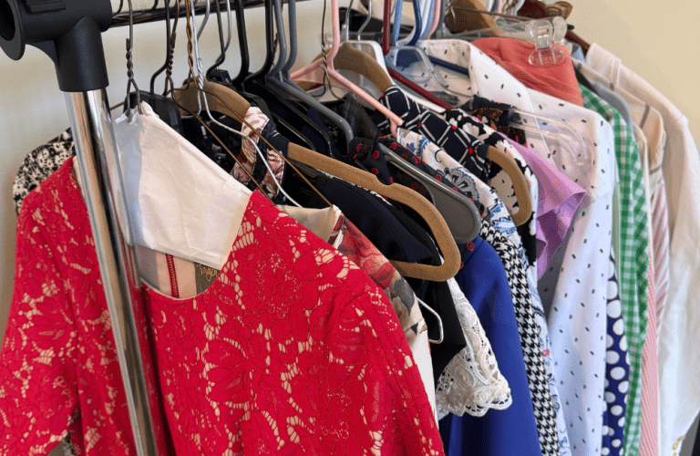 Close up of professional clothing on a rack