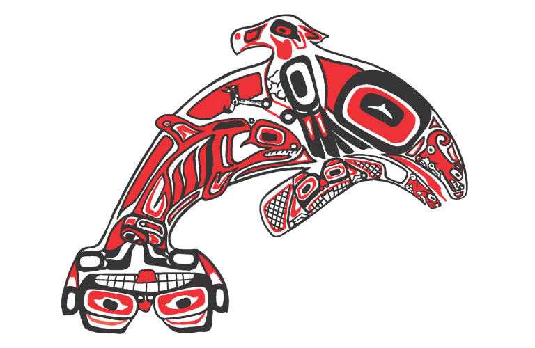 A black and red whale in a Native American style