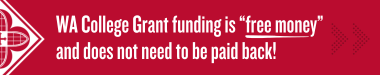 White text over red background: WCG funding is "free money" and does not need to be paid back!