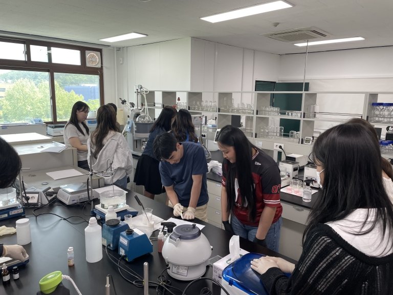Students work in a science lab
