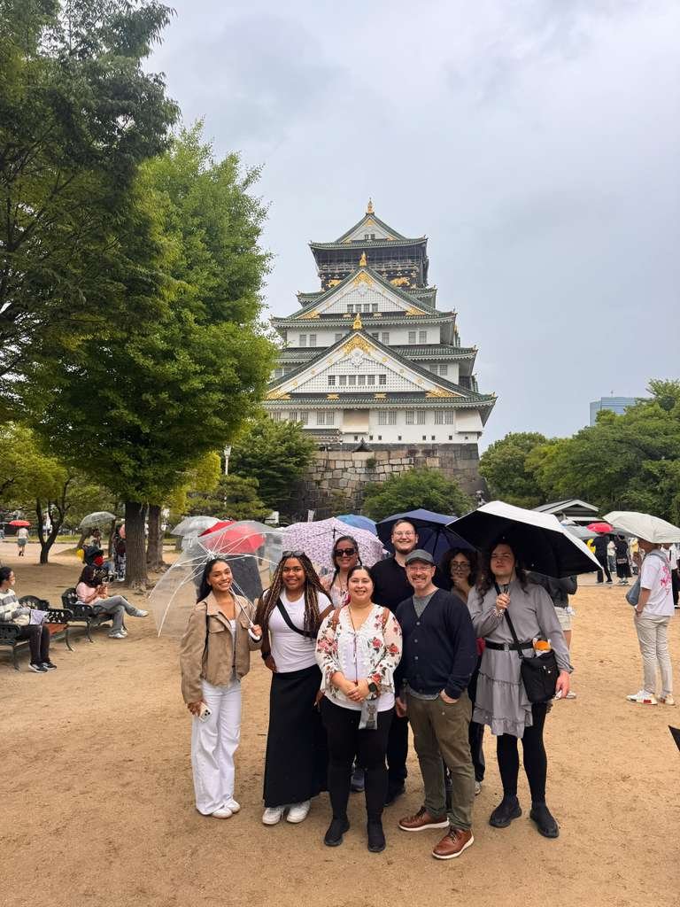 Students and faculty outside Osaka Castle