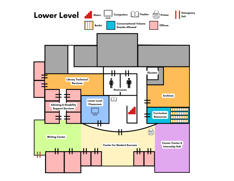 map of the library lower level